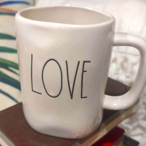 Rae Dunn by Magenta LOVE Ceramic LL Coffee Mug Green Interior